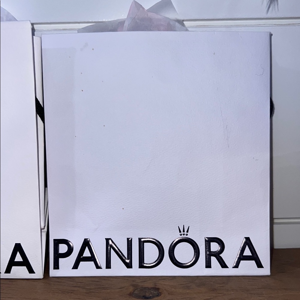 Pandora Elegant White Gift Bags With Pink Interior and Pandora Tissue Paper. - Picture 4 of 16